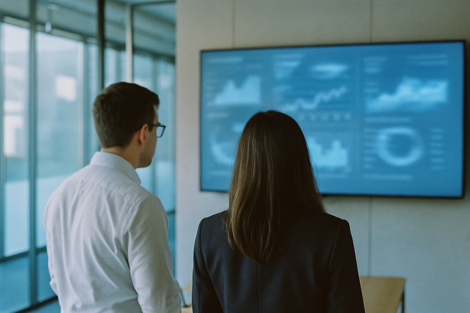 Analysten vor einem Monitor mit Auswertungen